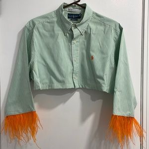 The Vintage Influence Cropped Ralph Lauren Button Up With Feathers Size S/M